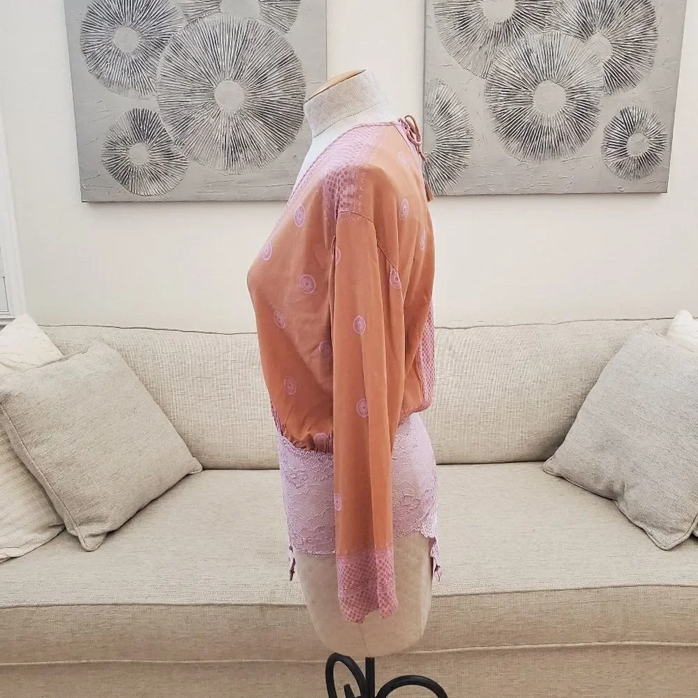 Free People On Board Bodysuit size Small in Orange/Pink